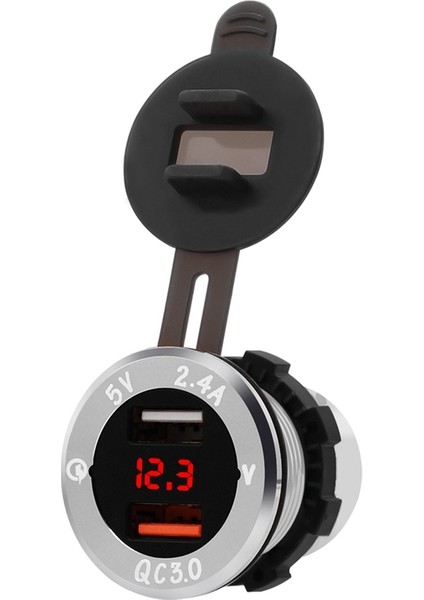 Alüminyum Alaşımlı Hızlı Şarj Qc 3.0 Voltmetre Şarj Cihazı İle Çift Usb Siyah Ll Kırmızı Işık Araba Motosiklet Plaj Arabası Rv Suv (Yurt Dışından)