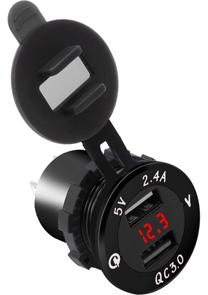 Alüminyum Alaşımlı Hızlı Şarj Qc 3.0 Voltmetre Şarj Cihazı İle Çift Usb Siyah Kabuk Kırmızı Işık Araba Motosiklet Plaj Arabası Rv Suv (Yurt Dışından)