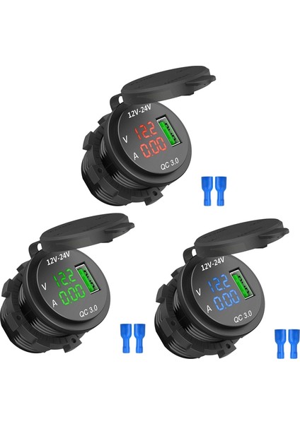 12V / 24V Hızlı Şarj 3.0 Araba Ette Soket Usb Şarj Cihazı Led Voltmetre Ampermetre Siyah & Mavi (Yurt Dışından) indirimleri