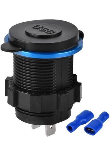 4.2A Alüminyum Çift Usb Şarj Soketi Siyah Araba Motosiklet Tekne Mavi Işık Için (Yurt Dışından)