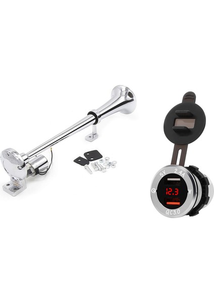 1 Adet Hızlı Şarj Qc 3.0 Voltmetre İle Çift Usb Şarj Cihazı Ve 1 Adet 45Mm Araba Tekne Tren Kornası 12V / 24V Elektronik Korna (Yurt Dışından)