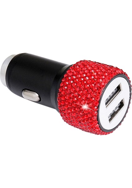 Usb Araç Şarj Cihazı El Yapımı Rhinestones Kristal Araba Süslemeleri Hızlı Şarj(Kırmızı) (Yurt Dışından)