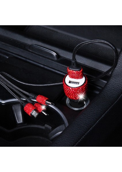 Usb Araç Şarj Cihazı El Yapımı Rhinestones Kristal Araba Süslemeleri Hızlı Şarj(Kırmızı) (Yurt Dışından) fiyatları