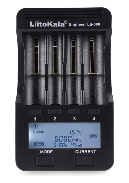 Liitokala Lıı-500 4 Yuvalı Lcd Lityum/Nimh Pil Şarj Cıhazı+2A Adaptör+Araç Şarj Cihazı Siyah Ingiltere Fişi (Yurt Dışından) fiyatları