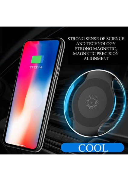 Manyetik Qi Kablosuz Şarj Cihazı Hızlı Şarj Ünitesi Led'Li Araç Telefonu Tutacağı - Gri (Yurt Dışından) fiyatları