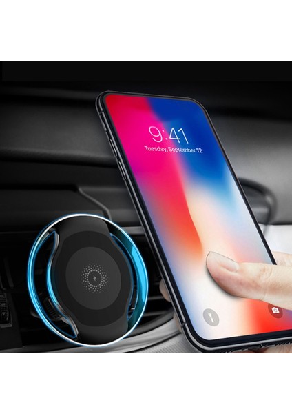 Manyetik Qi Kablosuz Şarj Cihazı Hızlı Şarj Ünitesi Led'Li Araç Telefonu Tutacağı - Gri (Yurt Dışından) modelleri