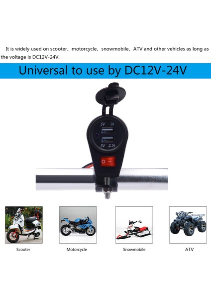12V/24V 3.1A Çift Usb Araba Motosiklet Şarj Soketi Adaptörü, Led Göstergeli Ve Açma/Kapama Anahtarlı (Yurt Dışından) fırsatları