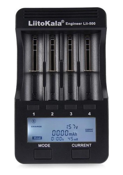 guangdong Spirit Liitokala Lıı-500 4 Yuvalı Lcd Lityum/Nimh Pil Şarj Cihazı+2A Adaptörlü Araç Şarj Cihazı - Siyah (Yurt Dışından)