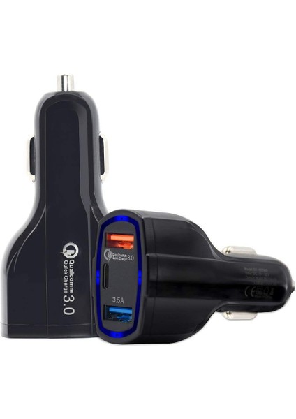 Usb Tip C Araç Şarj Cihazı -Usb C Hızlı Şarj 3.0 Usb Araç Şarj Cihazı (Siyah) (Yurt Dışından)