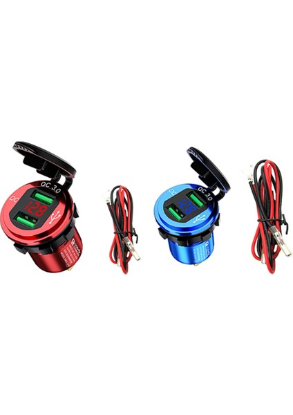 2 Takım Kewig Araba Usb Şarj Qc 3.0A Çift Usb Soket Voltaj İle Deniz, Motosiklet, Kırmızı Ve Mavi Için Led Dijital Ekran (Yurt Dışından)