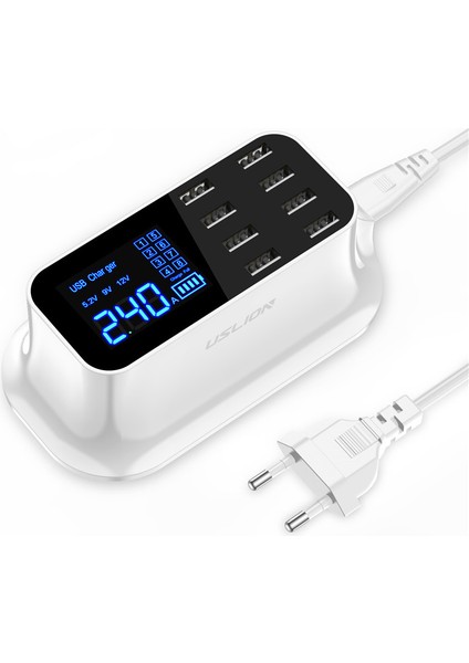 Uslıon 8 Port Usb Şarj Led Ekran Hızlı Şarj Hızlı Şarj Adaptörü İphone Uyumlu Tablet İpad Samsung Xiaomi Huawei Eu Uk (Yurt Dışından)