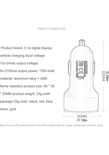3.1A Çift Usb Araç Şarj Cihazı, Led Ekranlı Evrensel Cep Telefonu Araç Şarj Cihazları (Yurt Dışından) fiyatları