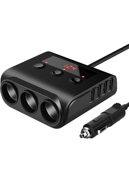 Araç Adaptörü, 4 Usb Bağlantı Noktalı Ve 3 Soketli 100W 12V/24V Araç Şarj Cihazı, Güç Dağıtıcı, Açma/Kapama Anahtarı Ve Voltaj Göstergesi-Siyah (Yurt Dışından)