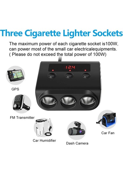 Araç Adaptörü, 4 Usb Bağlantı Noktalı Ve 3 Soketli 100W 12V/24V Araç Şarj Cihazı, Güç Dağıtıcı, Açma/Kapama Anahtarı Ve Voltaj Göstergesi-Siyah (Yurt Dışından) indirimleri
