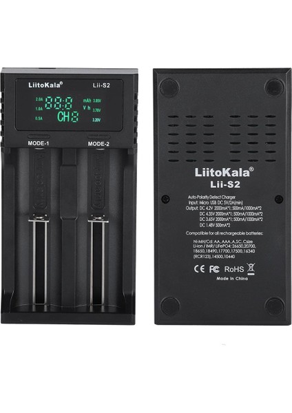 Liitokala Lii-S2 Dc 5V2A Akıllı Pil Şarj Cihazı, Güç Göstergeli Çift Yuvalı (Yurt Dışından)