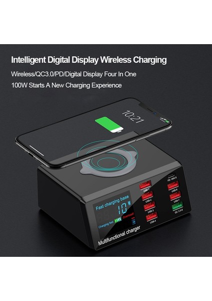 100W Çoklu Usb Hızlı Şarj Cihazı 8 Port Usb Lcd Hızlı Şarj 3.0 Pd 30W 10W Kablosuz Akıllı Telefon Için Şarj Ingiltere Tak (Yurt Dışından) fiyatları