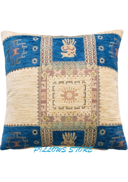 Geometrik Desenli Açık Mavi Kırlent Kılıfı 45 x 45 cm