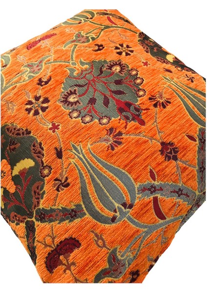 Osmanlı Lale Desenli Turuncu Kırlent Kılıfı 45 cm x 45 cm