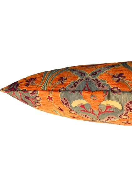 Osmanlı Lale Desenli Turuncu Kırlent Kılıfı 45 cm x 45 cm