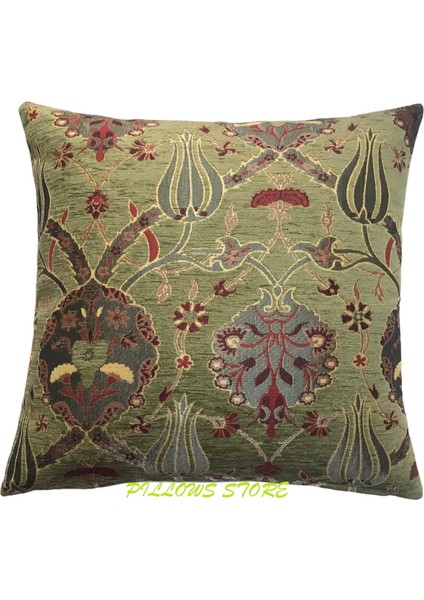 Osmanlı Lale Desenli Açık Yeşil Kırlent Kılıfı 45 cm x 45 cm fiyatları