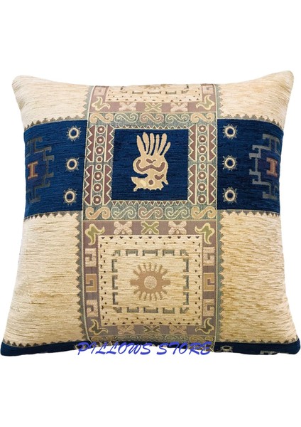 Geometrik Desenli Lacivert Kırlent Kılıfı 45 cm x 45 cm