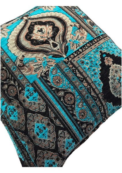 Kilim Desenli Turkuaz Kırlent Kılıfı 45 cm x 45 cm