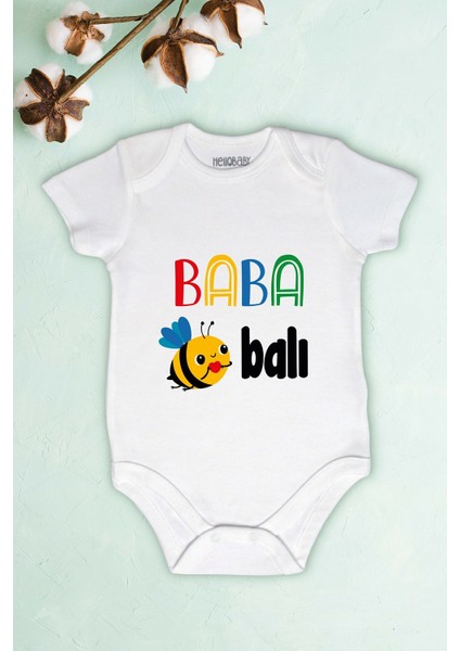 Bebek Beyaz Baba Balı Baskılı Body Zıbın