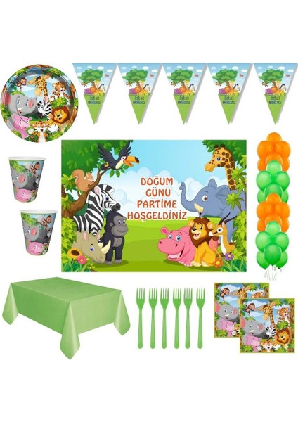 Safari 8 Kişilik Parti Süsleri Afişli