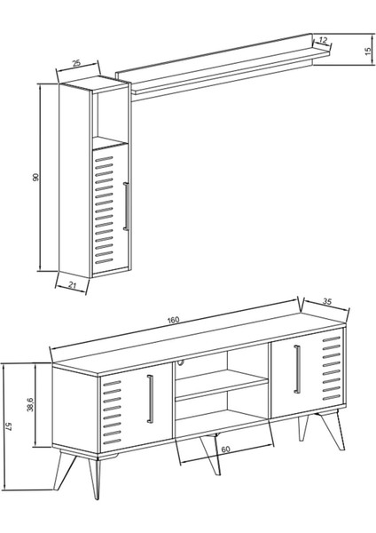 G3620 Karla Tv Ünitesi Raflı Dolaplı ve Orta Sehpa Hat