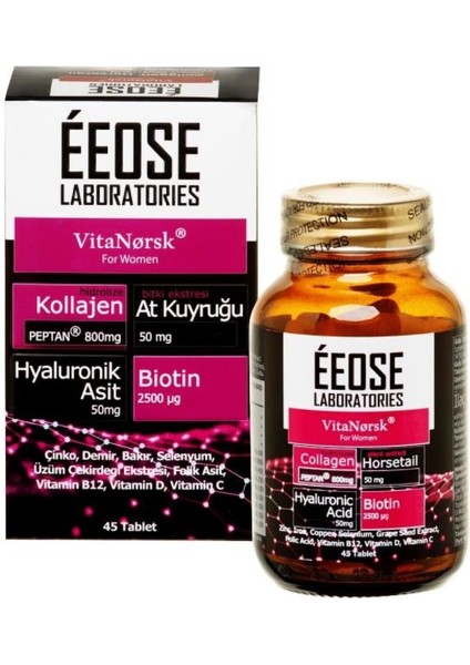 Collagen 45 Tablet (Kadınlar Için) Kollajen + Hyaluronik Asit + Atkuyruğu + Biotin + C Vitamini