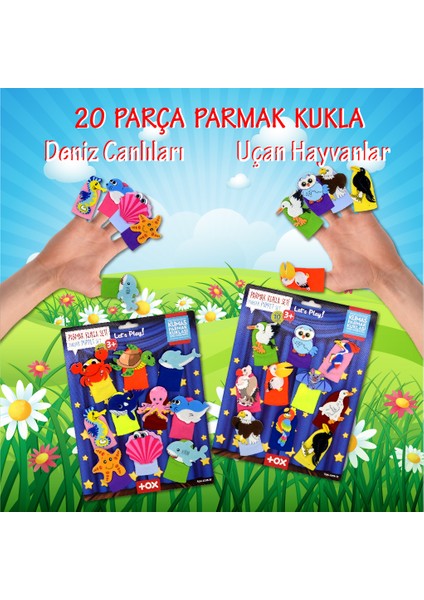 2 Set - 20 Parça Tox Deniz Canlıları ve Uçan Hayvanlar Parmak Kukla T221 T222