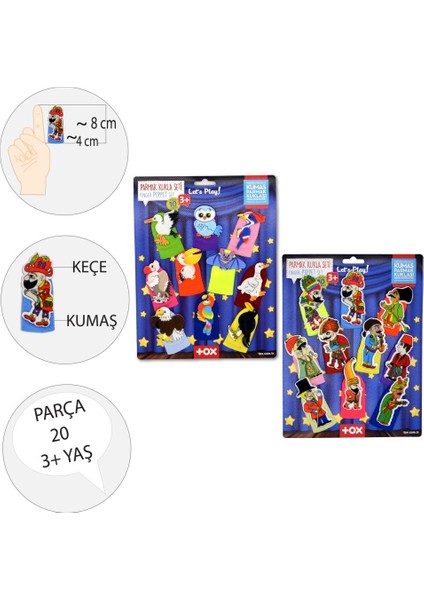 2 Set - 20 Parça Tox Hacivat Karagöz ve Uçan Hayvanlar Parmak Kukla T224 T222
