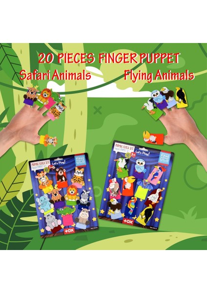 2 Set - 20 Parça Tox Safari ve Uçan Hayvanlar Parmak Kukla T223 T222