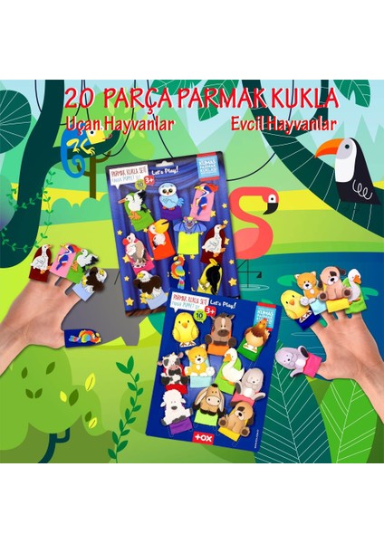 2 Set - 20 Parça Tox Evcil Hayvanlar ve Uçan Hayvanlar Parmak Kukla T77-1 T222