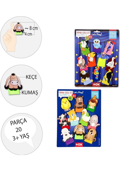 2 Set - 20 Parça Tox Evcil Hayvanlar ve Uçan Hayvanlar Parmak Kukla T77-1 T222