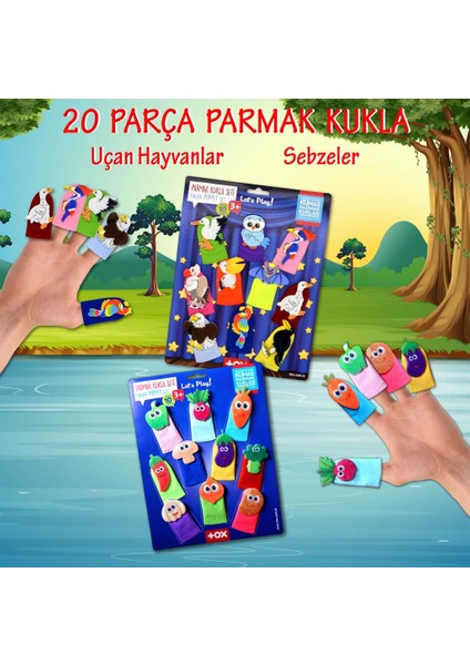 2 Set - 20 Parça Tox Sebzeler ve Uçan Hayvanlar Parmak Kukla T104 T222