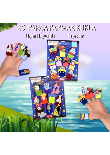 2 Set - 20 Parça Tox Taşıtlar ve Uçan Hayvanlar Parmak Kukla T181 T222