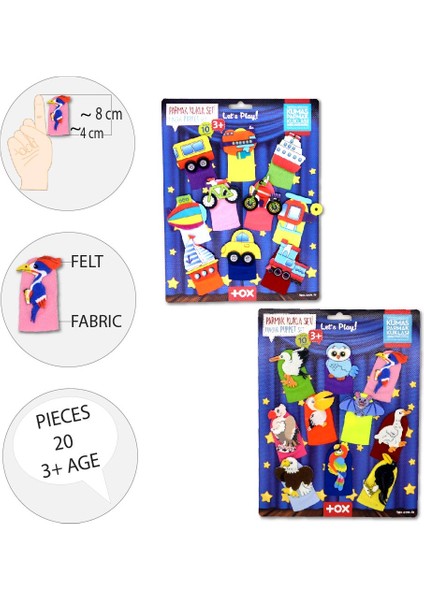 2 Set - 20 Parça Tox Taşıtlar ve Uçan Hayvanlar Parmak Kukla T181 T222