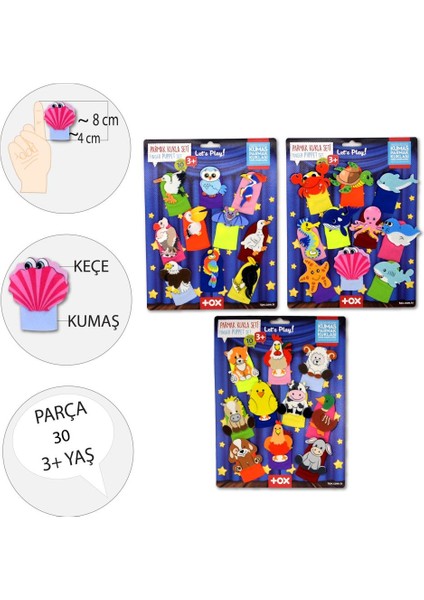 3 Set - 30 Parça Tox Deniz Canlıları, Çiftlik ve Uçan Hayvanlar Parmak Kukla T120 T121 T222