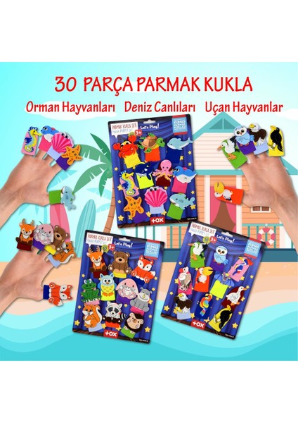 3 Set - 30 Parça Tox Deniz Canlıları, Orman ve Uçan Hayvanlar Parmak Kukla T218 T221 T222