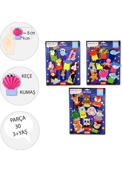3 Set - 30 Parça Tox Deniz Canlıları, Orman ve Uçan Hayvanlar Parmak Kukla T218 T221 T222