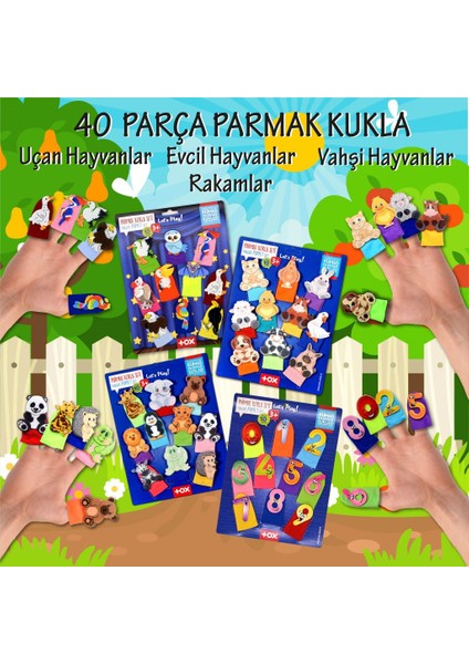 4 Set - 40 Parça Tox Rakamlar, Uçan, Evcil ve Vahşi Hayvanlar Parmak Kukla T77-2 T78-2 T222 T64