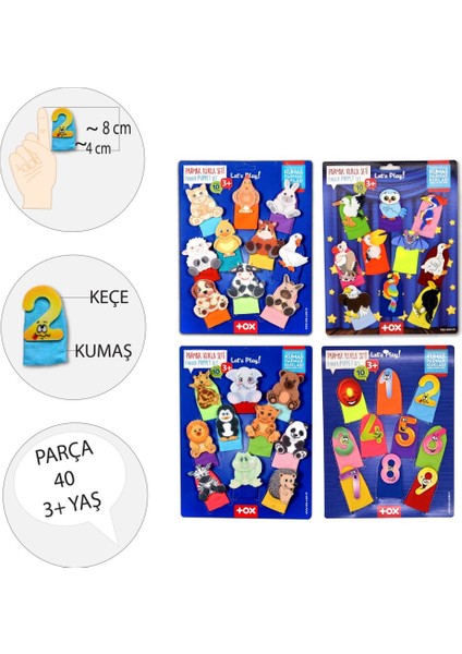 4 Set - 40 Parça Tox Rakamlar, Uçan, Evcil ve Vahşi Hayvanlar Parmak Kukla T77-2 T78-2 T222 T64