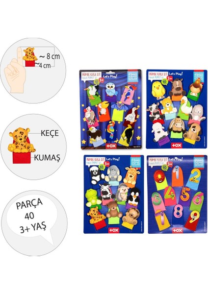 4 Set - 40 Parça Tox Rakamlar, Uçan, Evcil ve Vahşi Hayvanlar Parmak Kukla T77-1 T78-1 T222 T64