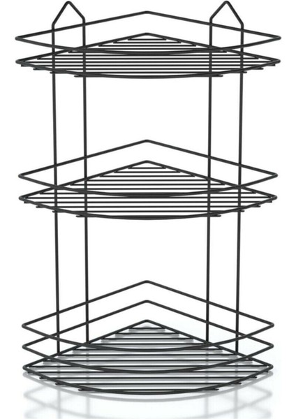 Paslanmaz Siyah 3 Katlı Plastik Kaplama Köşe Duş Rafı - Siyah