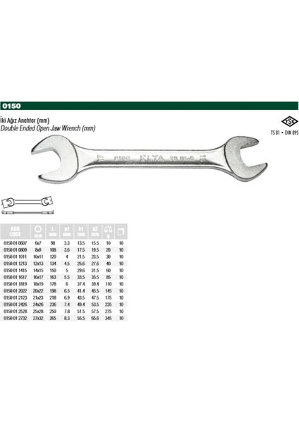 25X28 mm Iki Ağız Anahtar 0150 01 2528