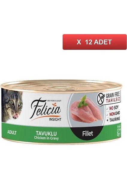 Tavuklu Fileto Tahılsız Kedi Konservesi 85 gr (12 Adet)