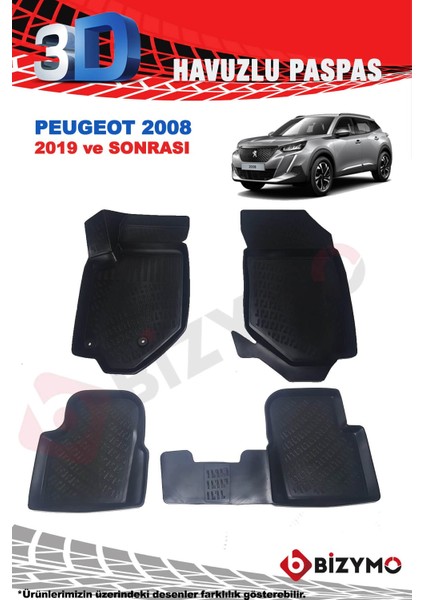 Peugeot Yeni 2008 2019 ve Sonrası 3D Havuzlu Paspas Takımı Bizymo