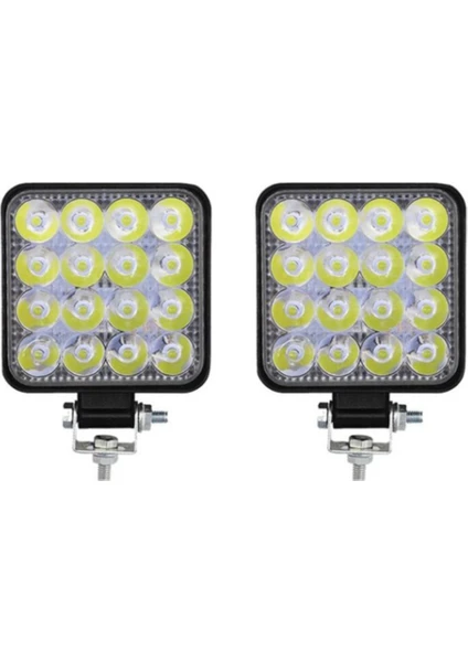 ZAUSS 2 Adet 16 LED Kare Lamba Off Road Traktör Tekne (110 x 110 Mm)