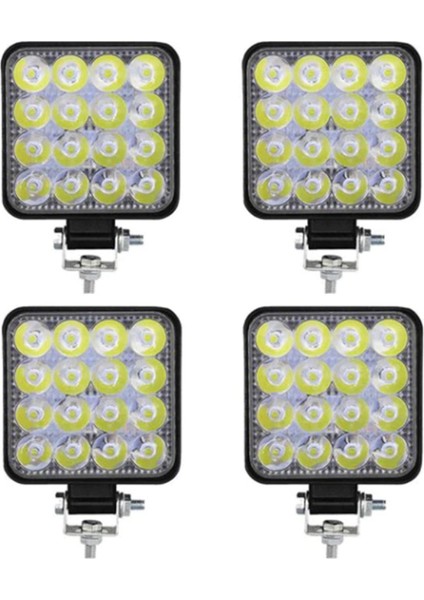 ZAUSS 4 Adet 16 LED Kare Lamba Off Road Traktör Tekne (110 x 110 Mm)